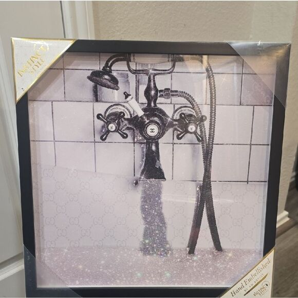 Instinct Style Vintage-Style Chanel Faucet w/Gucci Background Framed Wall Decor - Picture 3 of 5
